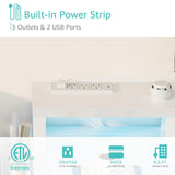 Lufeiya White Desk with 4 Drawers - 47 inch Gaming Desk with Monitor Stand, Computer Gaming Desk with LED Lights Power Outlets and Storage Bag Fabric Drawer for Home Office, Bedroom, White Lufeiya