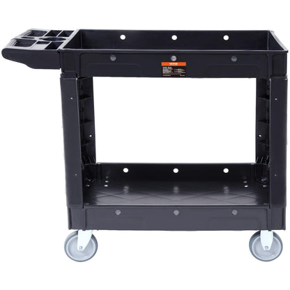 VEVOR Utility Service Cart, 2 Shelf 550LBS Heavy Duty Plastic Rolling Utility Cart with 360° Swivel Wheels, Medium Lipped Shelf, Ergonomic Storage - WoodArtSupply