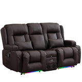 TUNYI Power Loveseat Recliner Sofa with Massage & Heat Home Theater Seating with Console Electric Recliner RV Sofa with USB/Outlet/Storage/Side Pocket/LED Light/Speaker (Brown, Loveseat) TUNYI