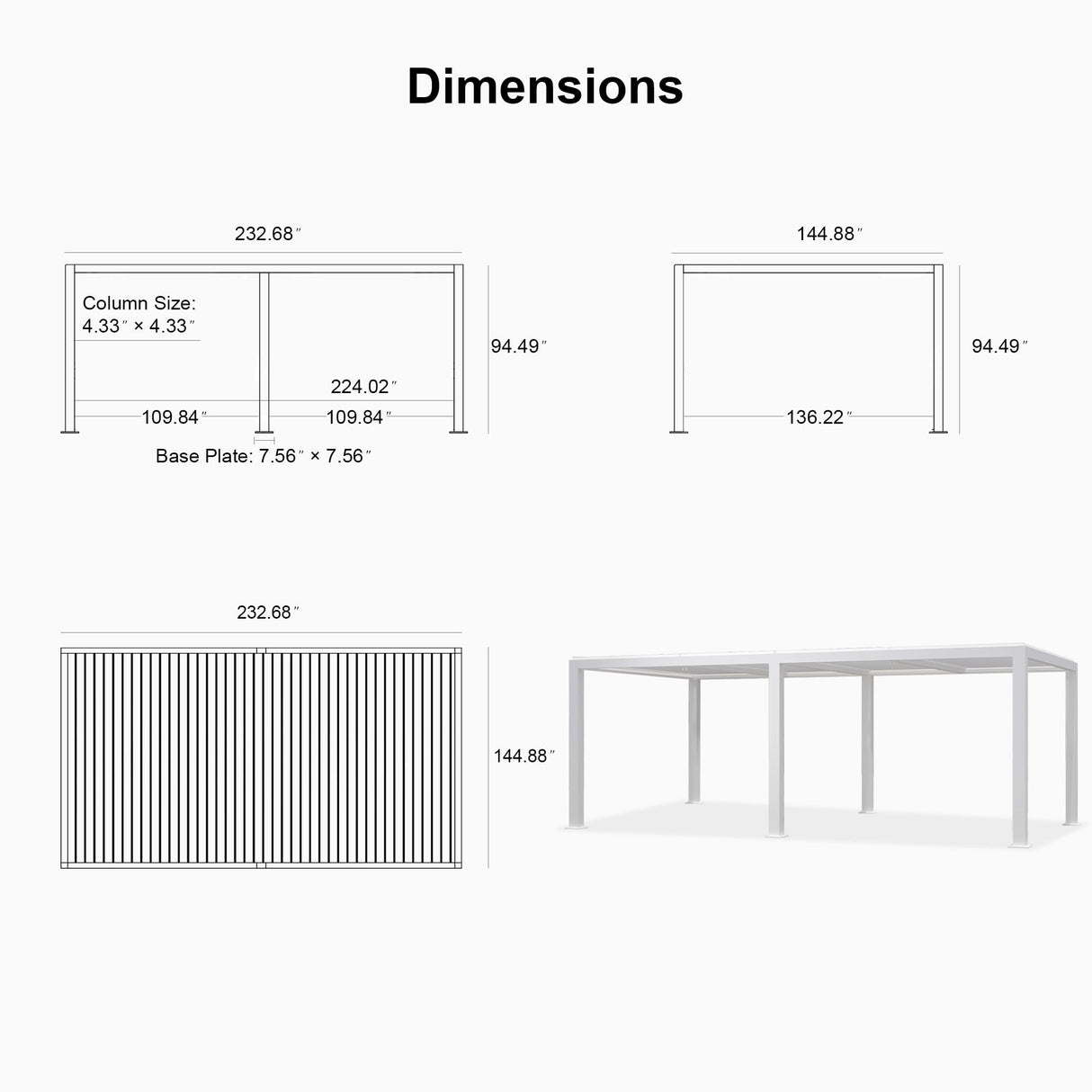 PURPLE LEAF Outdoor Louvered Pergola 12' x 20' White Aluminum Gazebo Pergola with 4 Independently Adjustable Rainproof Hardtop for Patio Garden Yard PURPLE LEAF
