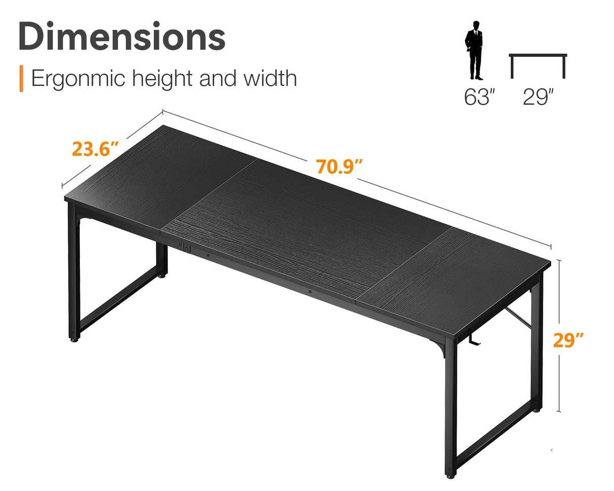 Coleshome 71 Inch Computer Desk, Modern Simple Style Desk for Home Office, Study Student Writing Desk, Black Coleshome