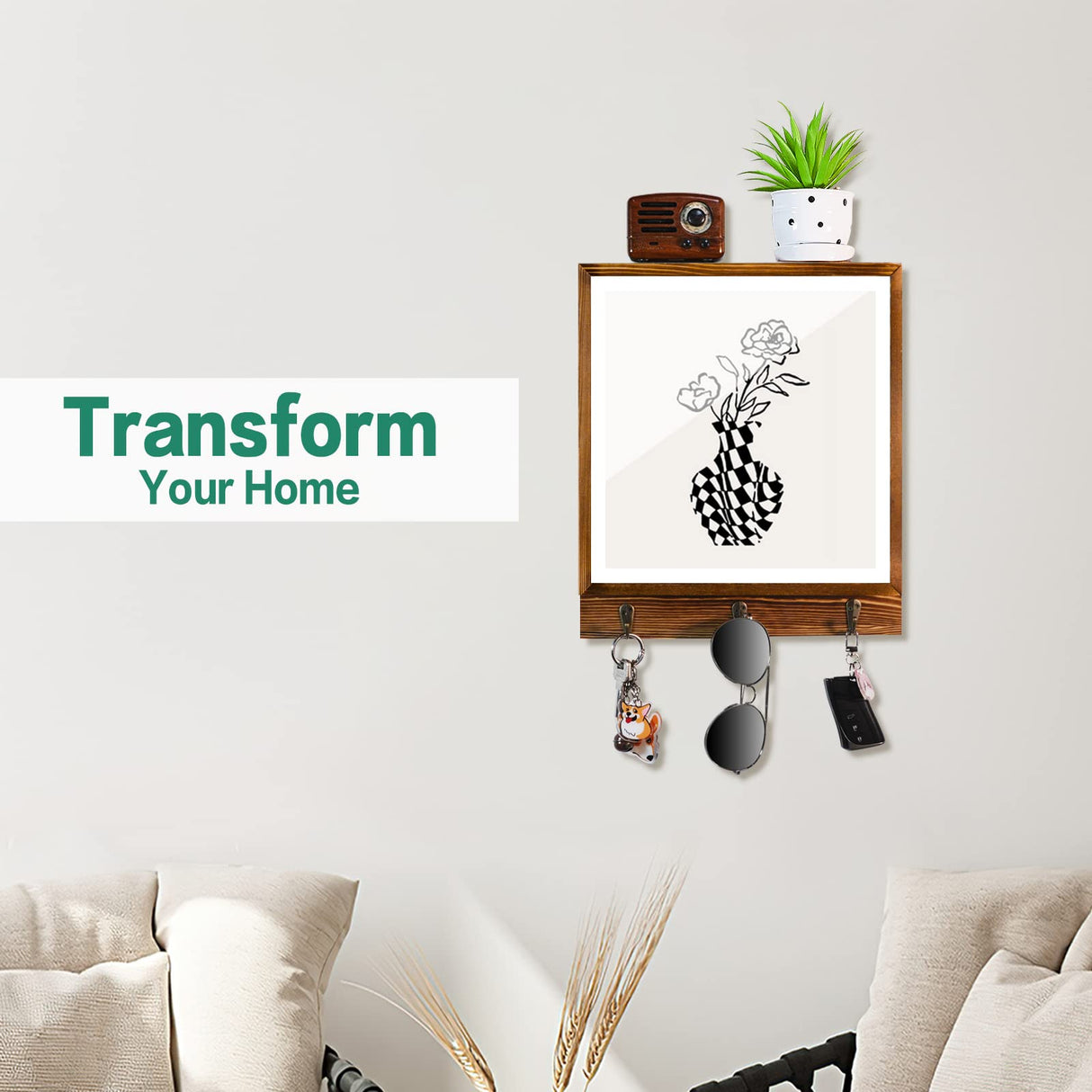 MOCAS Hidden Gun Storage, Hidden Wall Gun Safe Pistol Rack Shelf with 3 Hooks for Secret Decor Concealment Furniture, Art Storage Cabinet Wooden Storage Shelves Indoor Picture Frame MOCAS