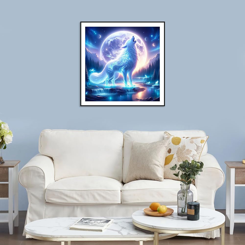 AMORARS Wolf Diamond Painting Kit for Adults, 5D Moon Wolf Diamond Art Beginners - DIY Full Diamond Dot Gem Art Paintings, Suitable Gifts, and Home Decoration Crafts，12x12Inch AMORARS