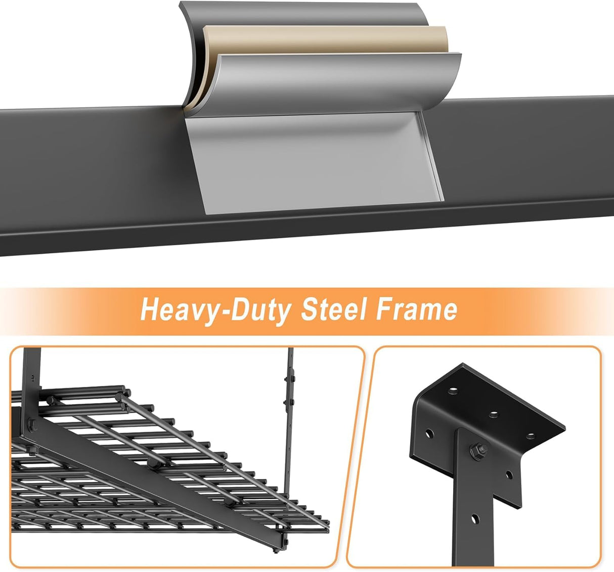 Jusgym 45-Inch x 45-Inch Overhead Garage Storage Rack, 17"-28" Height Adjustable Garage Ceiling Storage Racks, Heavy Duty Storage Organizer System, 250LBS Weight Capacity, Black Jusgym