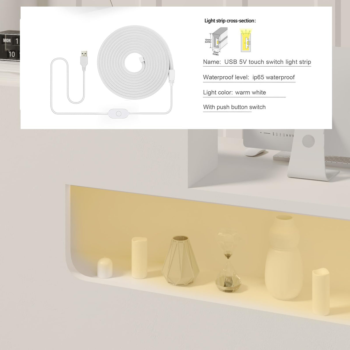 YTElantivo Reception Desk with LED Light and Locking Drawer – 47.2" Small Front Desk for Salon, Office, Retail, Lobby or Checkout Counter Use YTElantivo