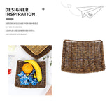 PGYXGS 1X Rattan Bread Basket Square Plastic Wicker Fruit Serving Storage Bowl, Woven Decorative Kitchen Counter Organizing for Bakery Snacks Candy Restaurant 20*20CM - Brown PGYXGS