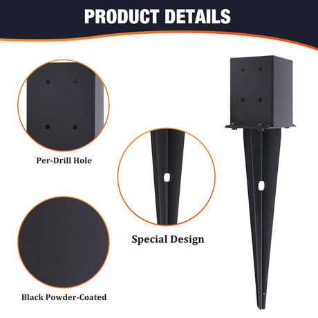 4 Pcs 4"x4" Fence Post Anchor,（Inner Size 3.6"x3.6"） Heavy Duty Fence Post Anchor Ground Spike 22" with Black Powder-Coated Outdoor Support Deck,Fence,Porch,Railing,Mailbox.. XIHUWZ