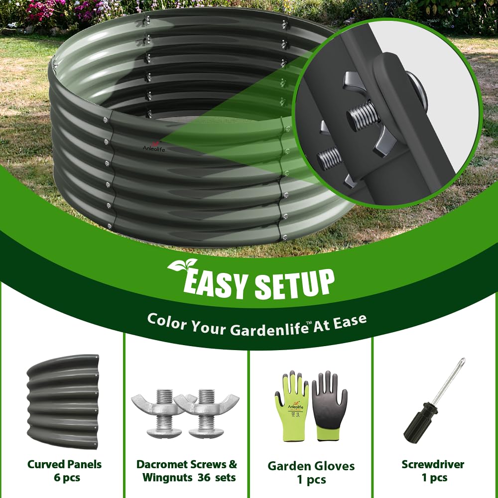 A ANLEOLIFE 2-Pack 4ft x 18” Tall Galvanized Raised Garden Beds Outdoor, Round Metal Planter Box for Planting Vegetables Flowers Herb, Anti-Rust & Easy-Setup, Quartz Grey A ANLEOLIFE