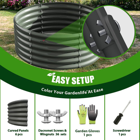 A ANLEOLIFE 2-Pack 4ft x 18” Tall Galvanized Raised Garden Beds Outdoor, Round Metal Planter Box for Planting Vegetables Flowers Herb, Anti-Rust & Easy-Setup, Quartz Grey A ANLEOLIFE