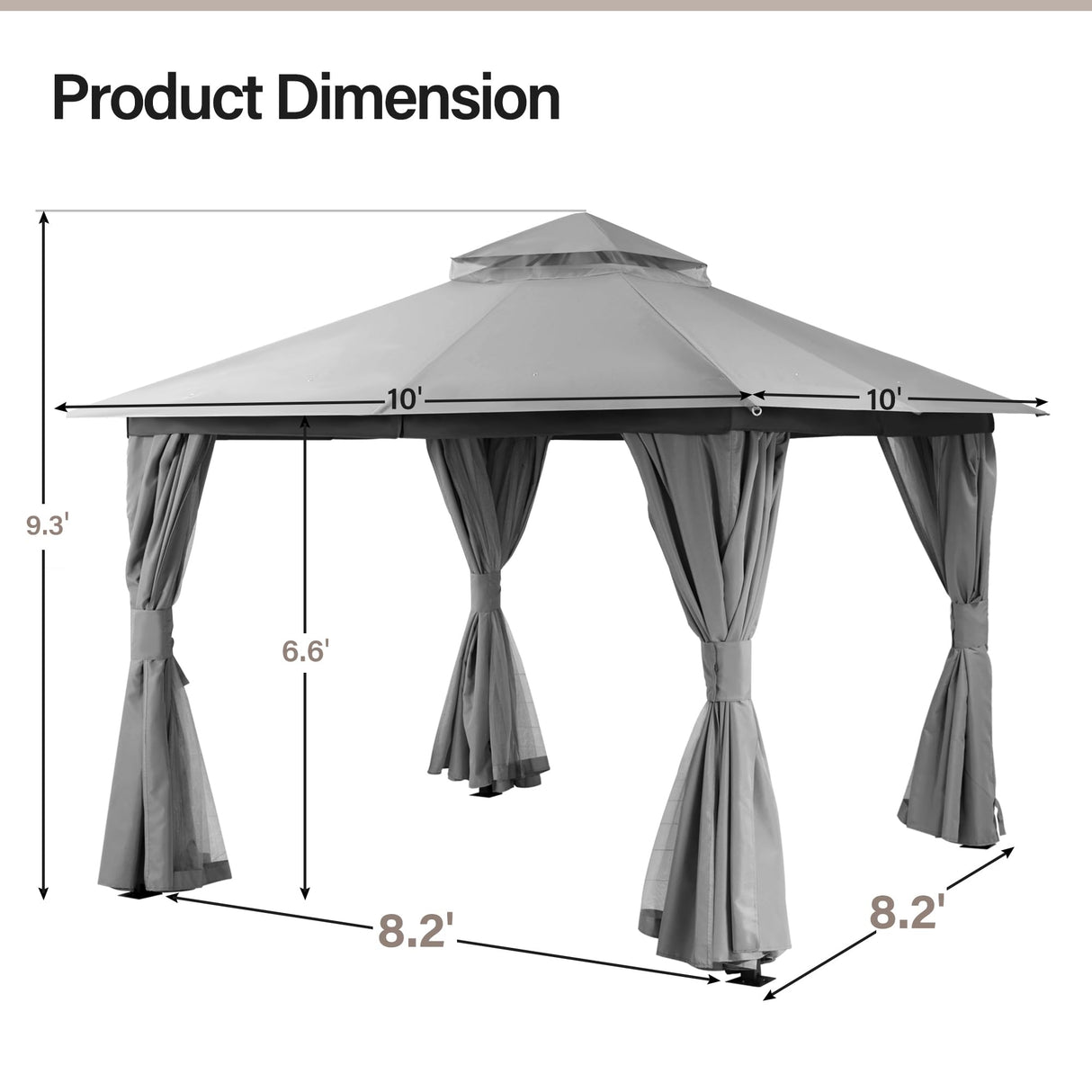 LAUSAINT HOME Outdoor Patio Gazebo 10'x10' with Expansion Bolts, Heavy Duty Gazebos Shelter Party Tent with Double Roofs, Mosquito Nettings and Privacy Screens for Backyard, Garden, Lawn, Smoke Grey LAUSAINT HOME