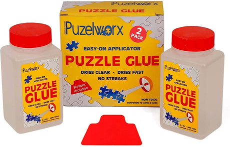 PuzzleWorx Jigsaw Puzzle Glue, Easy-On Applicator Pack of 2, Non Toxic Clear Glue for 1000/1500/2000 Piece Puzzles 4.2 oz Each Bottle (Total 8.4) Playkidz