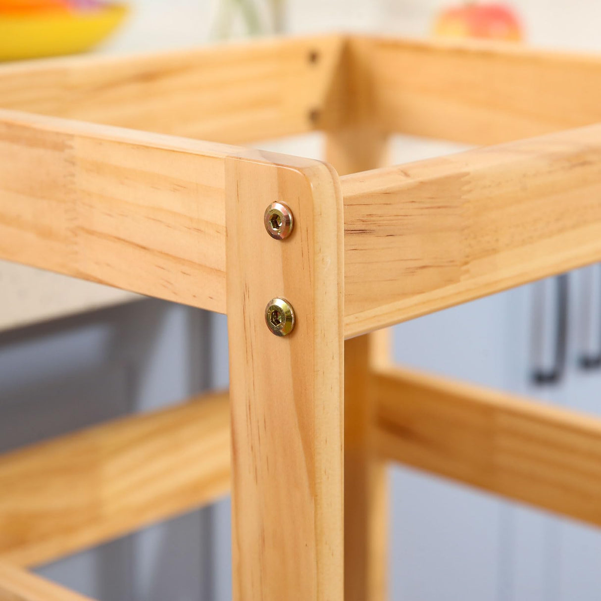 Kitchen Step Stool for Kids with Safety Rail,Solid Wood Construction Toddler Learning Stool, Montessori Toddlers Kitchen Stool Tower(Natural) Joylico