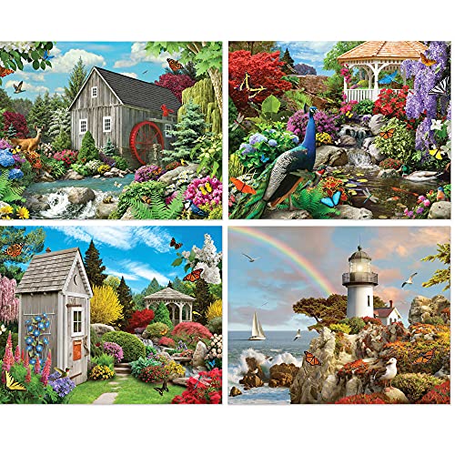 Bits and Pieces - 4-in-1 Multi-Pack - 300 Piece Jigsaw Puzzles for Adults-Each Measures 16" x 20" (46cm x 61cm)-Serene Beauty by Artist Alan Giana Bits and Pieces