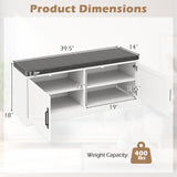 Giantex Shoe Storage Bench with Cushion, 2-Tier Entryway Bench w/2 Barn Doors & 2 Adjustable Shelves, Farmhouse Shoe Storage Cabinet for Entryway, Living Room, Hallway, Bedroom, White Giantex