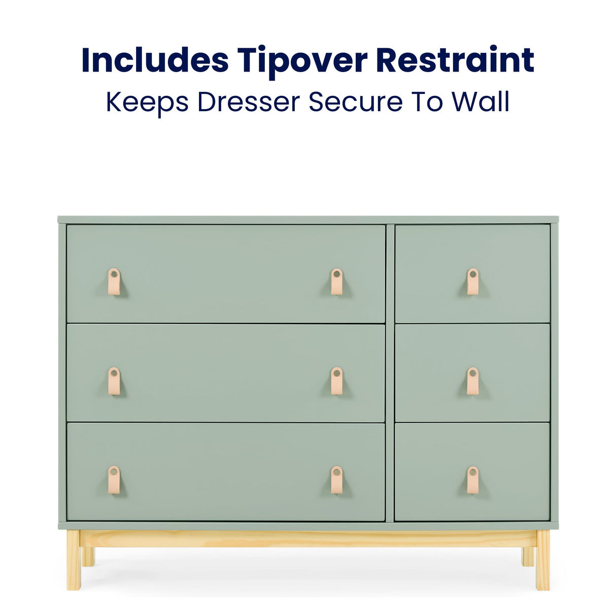 babyGap Legacy 6 Drawer Dresser with Leather Pulls and Interlocking Drawers by Delta Children - Greenguard Gold Certified, Sage Green w/Natural Delta Children