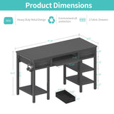 Lufeiya Desk with Keyboard Tray Slide Out, 47 Inch Home Office Computer Desks with Fabric Drawers & Storage Shelves, Modern Simple Study Writing Gaming Table for Bedroom, Black Lufeiya
