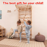 Woodandhearts Swedish Ladder for Kids with Rope Accessories - Indoor Jungle Gym, Indoor Jungle Gym for Kids Ages 6-16, Indoor Climbing Gym, Climbing Wall for Kids (Natural Wood, All Accessories) Wood And Hearts