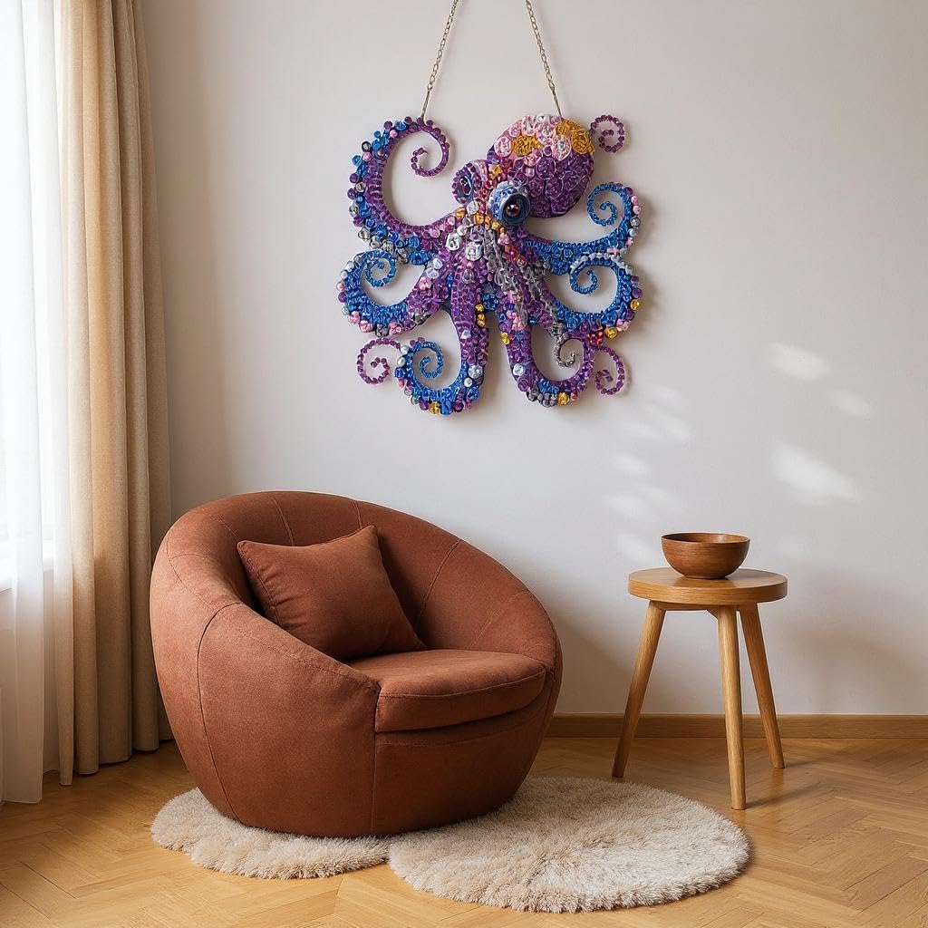 Celegoods Octopus Diamond Art Hanging Kits for Adults Beginners, Rhinestone Beads Acrylic Hanging Pendant Diamond Painting Dots Art Small Kits Hanging Decor, DIY Craft for Home Garden Decor Celegoods