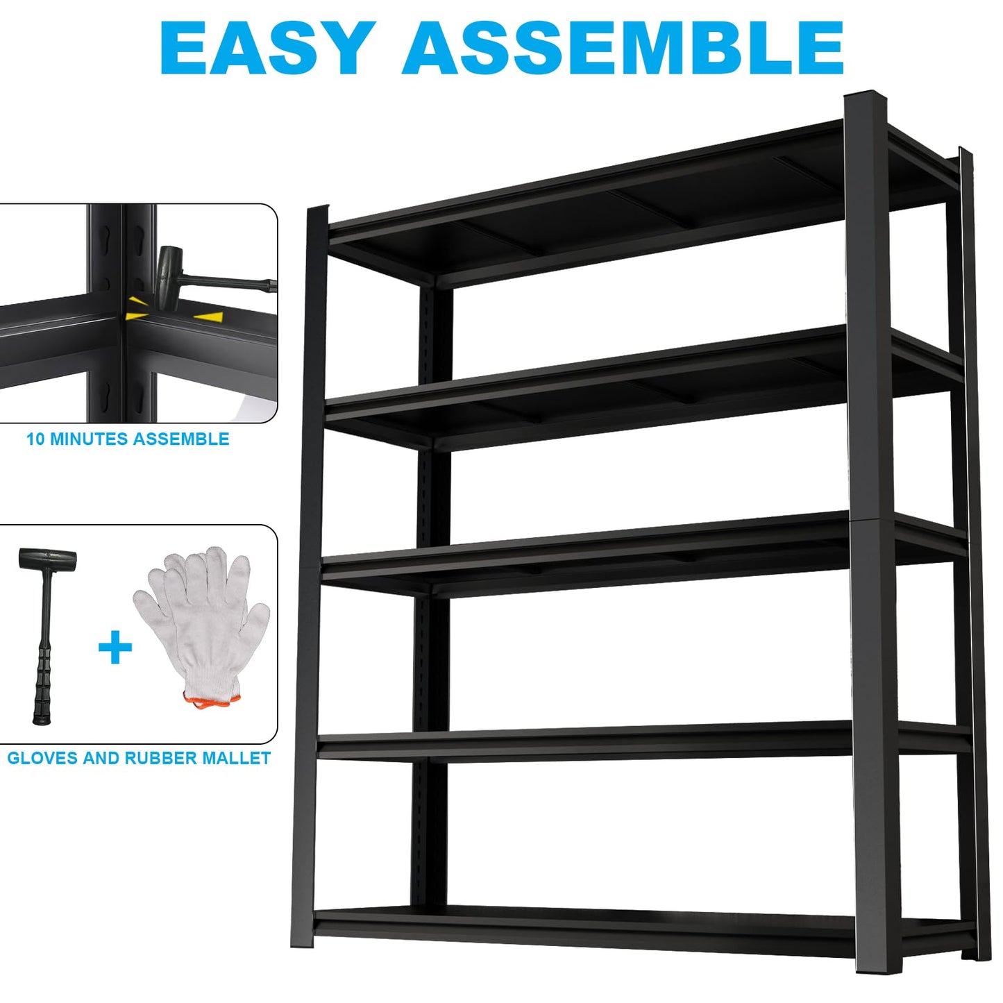 LUCYPAL Garage Shelving Heavy Duty,5-Tier Garage Shelves Storage Loads 4000LBS,Adjustable Metal Shelf Industrial Storage Rack for Basement Kitchen 84" H x 47" W x 24" D - WoodArtSupply