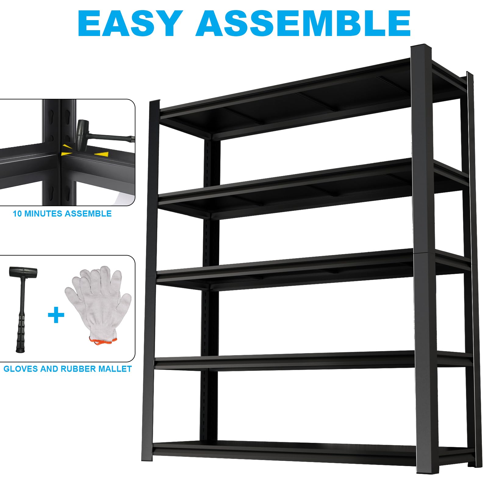 LUCYPAL Garage Shelving Heavy Duty,5-Tier Garage Shelves Storage Loads 4000LBS,Adjustable Metal Shelf Industrial Storage Rack for Basement Kitchen 84" H x 47" W x 24" D - WoodArtSupply