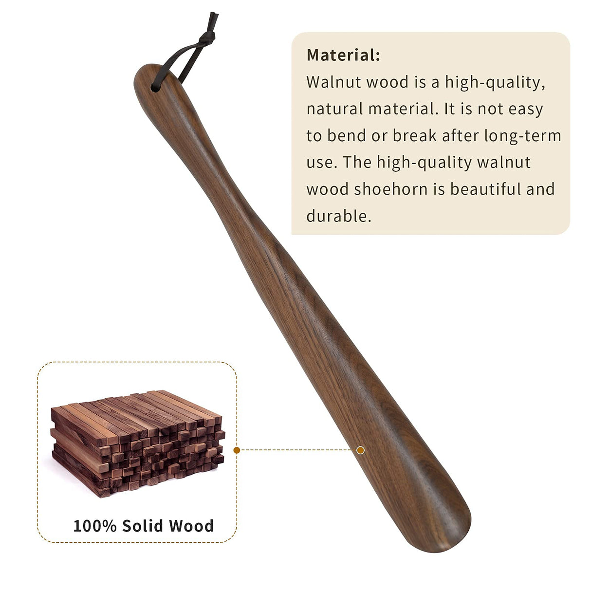 Ruosuruosu Wood Shoe Horn Long Handle with Leather Lanyard 15" Long Shoehorn for Seniors Men Women Kids Pregnancy Travel Portable Shoe Lifter Shoe Helper Shoe Spoons for the Elderly Ruosuruosu