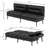 AWQM Convertible Futon Sofa Bed, 70" Futon Sofa Bed, Adjustable Futon Couch, Faux Leather Futon Sofa Couch, Comfy Futon Couch Bed with 2 Square Pillows, for Living Room, Apartment, Office (Black) AWQM