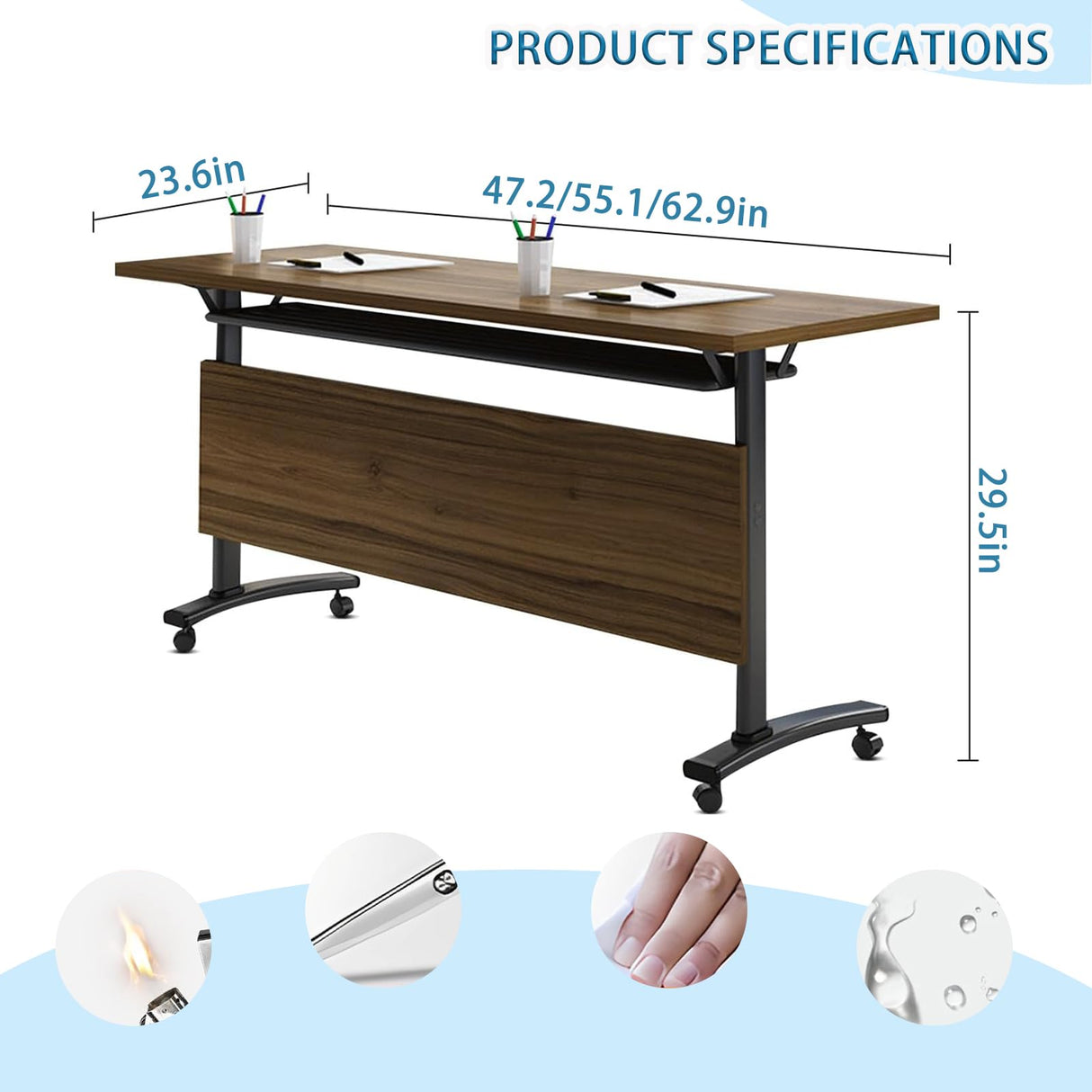 Conference Room Table, 6 Pack Conference Table Commercial Folding Table, Business Style Flip Top Mobile Training Table Rolling Seminar Meeting Table with Caster Wheels, Boardroom table(6PCS 160*60*75) bbyekctc