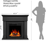 43 Inch Fireplace TV Stand with Mantel - Electric Fireplace Heater, Wooden Entertainment Center, Adjustable LED Flame, Freestanding (750W/1500W),Black ZAFRO