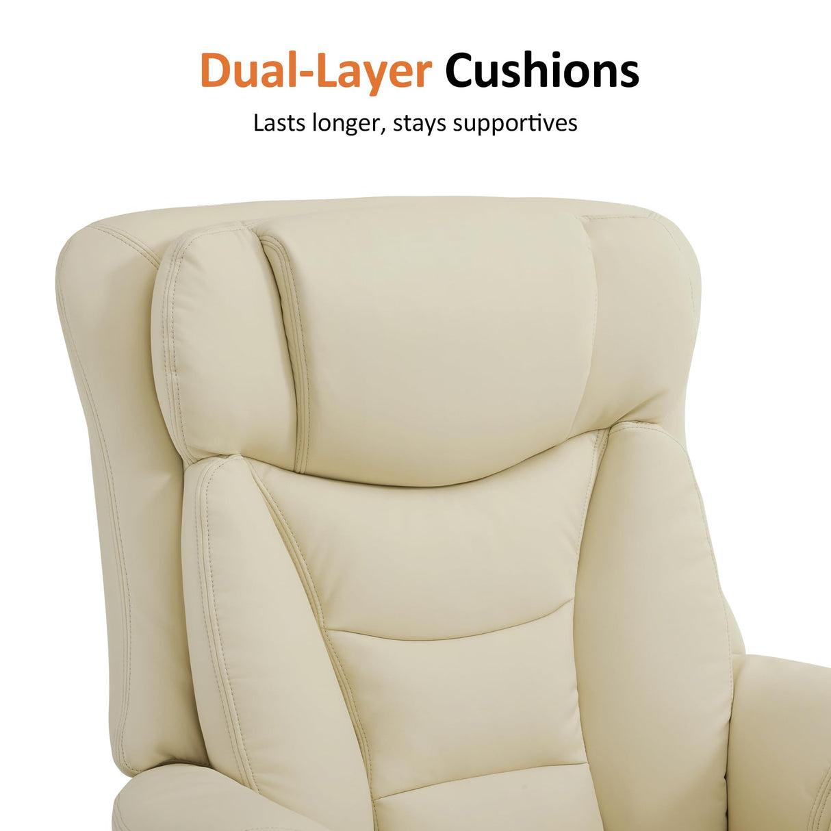 MCombo Oversized Swivel Recliner Chair with Ottoman, Adjustable Backrest, 360° Wood Base, High Seat, Faux Leather Lounge Chair for Tall Users in Living Room Office 4651 (Cream White) MCombo