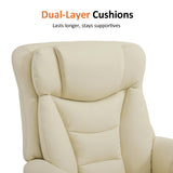 MCombo Oversized Swivel Recliner Chair with Ottoman, Adjustable Backrest, 360° Wood Base, High Seat, Faux Leather Lounge Chair for Tall Users in Living Room Office 4651 (Cream White) MCombo