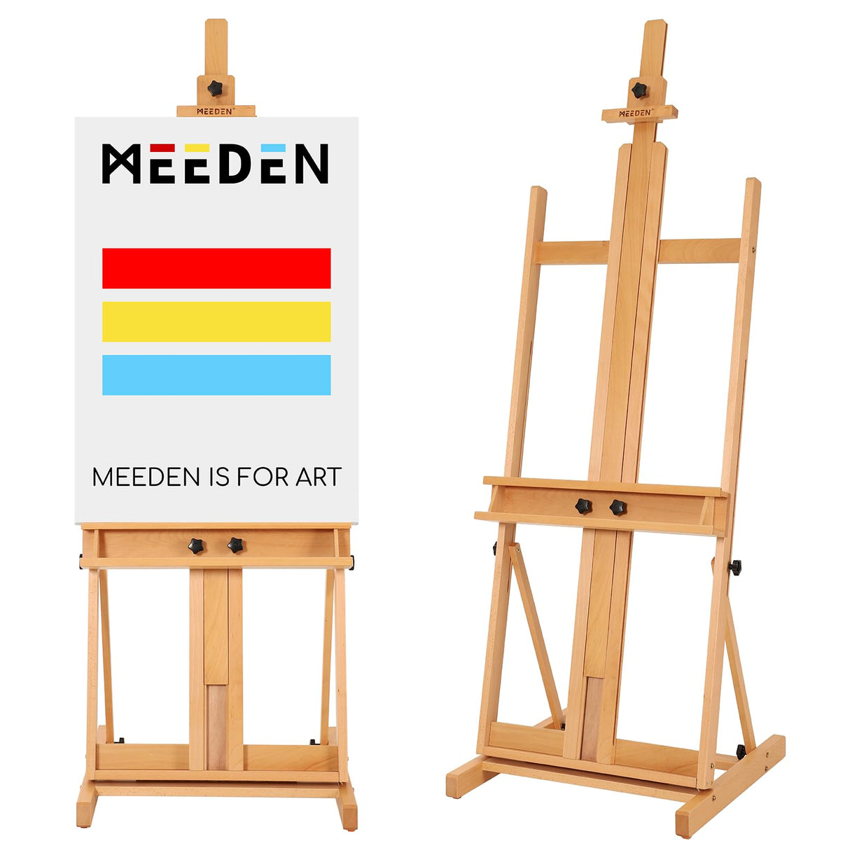 MEEDEN Studio Easel: Large H-Frame Easel 70"-118 "H, Artist Easel Holds Canvas Art up to 104", Painting Easel, Wooden Easel, Solid Beech Wood Art Easel for Artists MEEDEN