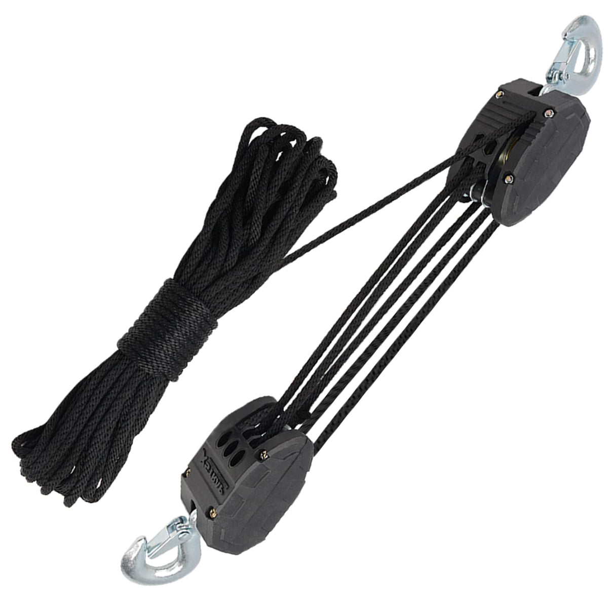 ‌XSTRAP STANDARD Heavy-Duty Block and Tackle Pulley System, 1000LB wCapacity, 5:1 Lifting Power, 50FT Rope Hoist with 2 Soft Loops for Garage, Hunting, Tree Cutting, Deer Hoist, DIY Attic Lift, Black XSTRAP STANDARD