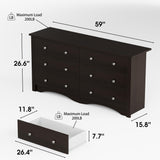 JUMMICO 6 Drawer Double Dresser for Bedroom, Industrial Wood Dresser Modern 6 Chest of Deep Drawers, Wide Storage Organizer Cabinet for Living Room (Black) JUMMICO