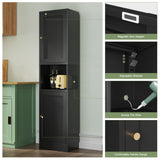 Bevivog Tall Bathroom Storage Cabinet,Narrow Metal Cabinet with Open Compartment,Freestanding Floor Cabinets Adjustable Shelves for Small Spaces, Slim Kitchen Pantry,Living Room,Black Bevivog