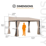 Sunjoy 10 x 12 ft Wall Mounted Gazebo with Weather Resistant Fabric Roof, Black Aluminum & Metal Frame Lean to Gazebo with Curtains and Netting Sunjoy