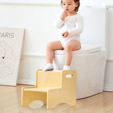 WOOD CITY Wooden Toddler Step Stool for Kids, Bathroom Potty Stool & Kitchen Stool, Natural Two Step Stool for Bedroom, Children's Stool with Handles and Safety Non-Slip Pads WOOD CITY