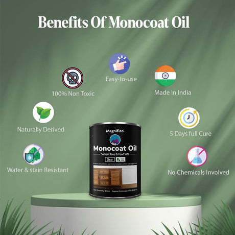 Magnifico® Wood Stain Monocoat Oil 1L (33.8 Oz) - Universal Oil, 100% Non Toxic, 0 VOC Finish for Wood, Leather, Plastics, Metals, Marbles | Interior & Exterior Use Magnifico
