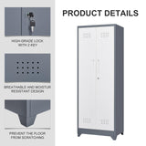 65"H Broom Closet Storage Cabinet, Utility Closet for Brooms and Mops, Cleaning Metal Storage Cabinet with Pegboard and Hanging Rod, Broom Closet with Doors and Adjustable Shelves，Garage，Grey-White SAFEFEVER