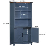 Joaxswe 70in Tall Bookshelf 5 Tier Bookcase with Barn Doors and Adjustable Shelves, Blue Farmhouse Book Shelf with Storage Cabinet, Wood Freestanding Display Bookshelves for Bedroom, Living Room Joaxswe