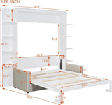 Virubi Queen Murphy Bed with Couch and Storage Shelves,Wood Murphy Bed Cabinet with Storage Shelves and Sofa,Folding Murphy Wall Bed Queen Size (White) Virubi