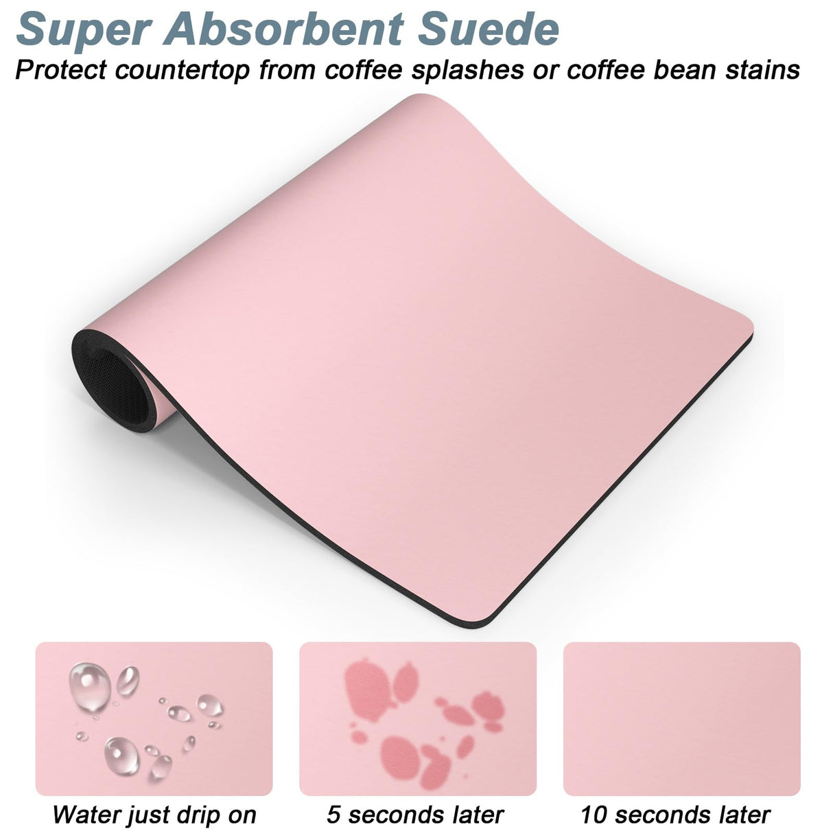 Rnivvi Coffee Mat, 12"x19" Coffee Bar Mat for Coffee Station Accessories and Organizer, Hide Stain Anti Absorbent Dish Drying Pad for Kitchen Counter, Cute Coffee Bar Decor Coffee Machine Mat, Pink Rnivvi