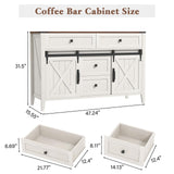GlouMod Farmhouse Buffet Cabinet with Storage, 47" Sideboard Cabinet with Shelves and Sliding Barn Door, Neoclassical White Dresser for Bedroom, Coffee Bar Buffet for Kitchen, Living Room GlouMod