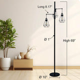 JuGuo 69'' Dimmable Farmhouse Floor Lamp with 3X9W Edison Bulbs, Industrial Vintage Tree Design & Adjustable Diamond Cages, Black Rustic Lighting for Living Room/Office JuGuo