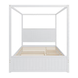 THINK 30 Modern Queen Size Canopy Platform Bed with Trundle and Three Storage Drawers,4-Post Solid Wood Bed Frame with Headboard,No Box Spring Needed (White) THINK 30