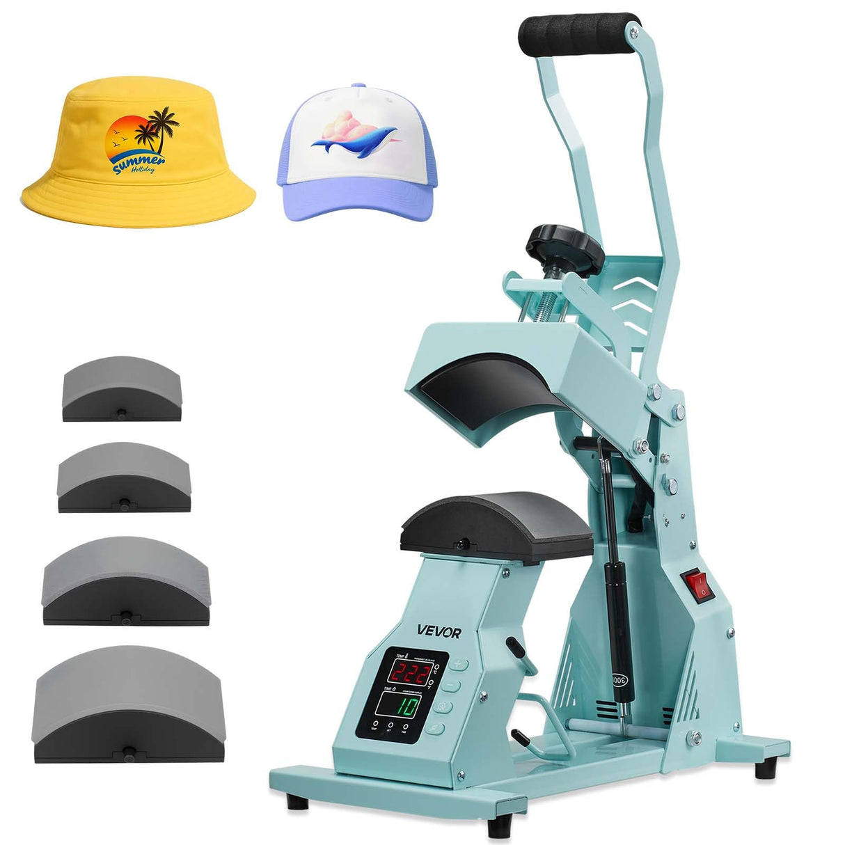 VEVOR Hat Heat Press Machine, with 4pcs Interchangeable Platens, Precise Temperature and Time Control, Hat Press for HTV Iron On and Sublimation Projects, for Caps, Headbands, Cuffs, Face Masks, Green VEVOR