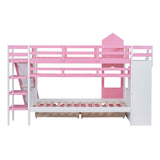 Harper & Bright Designs Twin Over Twin Bunk Bed with Stairs and Slide, Solid Wood Bunk Bed Frame with Storage Drawers and Bookshelf, for Kids Teens Girls Boys - Pink Harper & Bright Designs