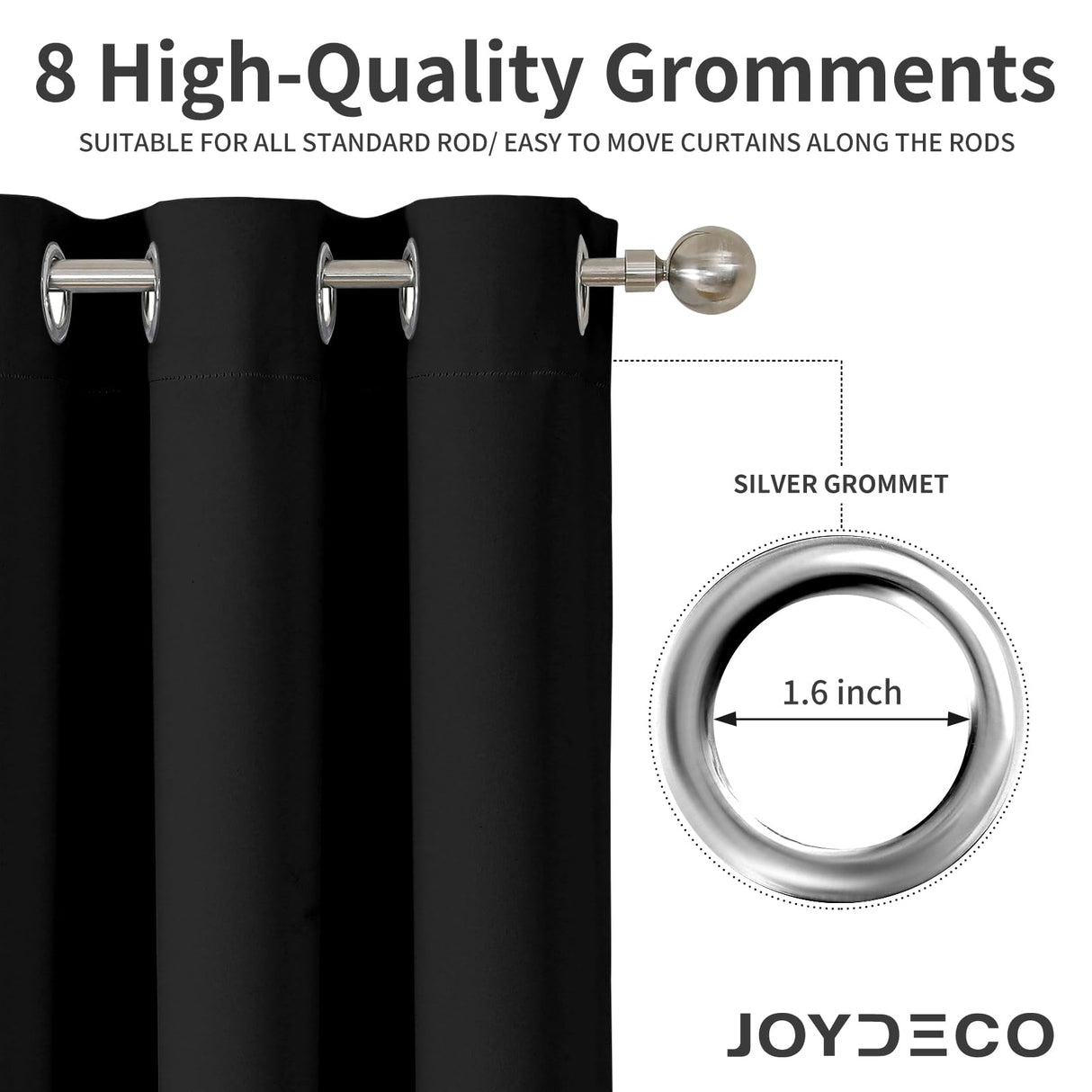 Joydeco Blackout Curtains 108 Inch Long 2 Panels Set, Thermal Insulated Long Curtains& Drapes 2 Burg, Room Darkening Grommet Drapes for Living Room Bedroom Window (Black, W52 x L108 Inch) Joydeco