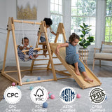 Avenlur 4-in-1 Juniper Indoor Play Gym - Jungle Gym Playset with Baby Swing, Slide, Ladder, and Climbing Wall - Foldable Wooden Playset - Indoor Jungle Gym for Kids Ages 18mo to 6yrs Avenlur