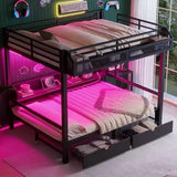 Bellemave Bunk Bed Queen Over Queen，Metal Bunk beds with Storage Shelves and Drawers USB Ports and LED Lights, Lower Bed That can be Converted into a Sofa, Black Bellemave