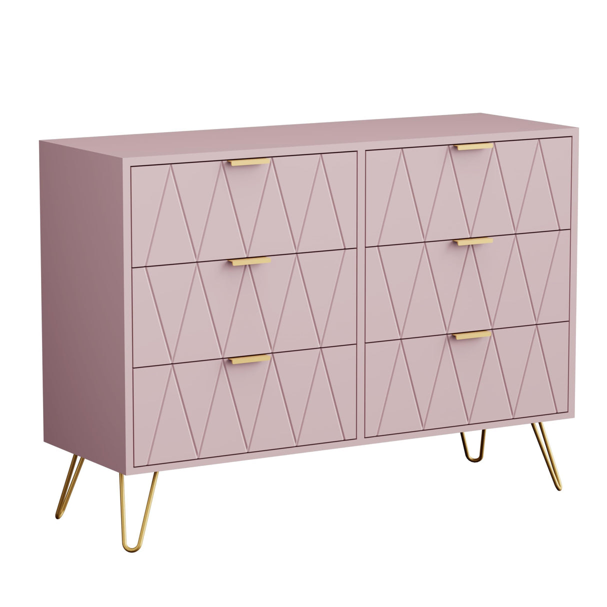 UEV Pink 6 Drawer Dresser,Modern Dresser Chest with Wide Drawers and Metal Handles,Wood Storage Chest of Drawers for Bedroom,Entryway,Hallway (Pink, 6 Drawer) UEV